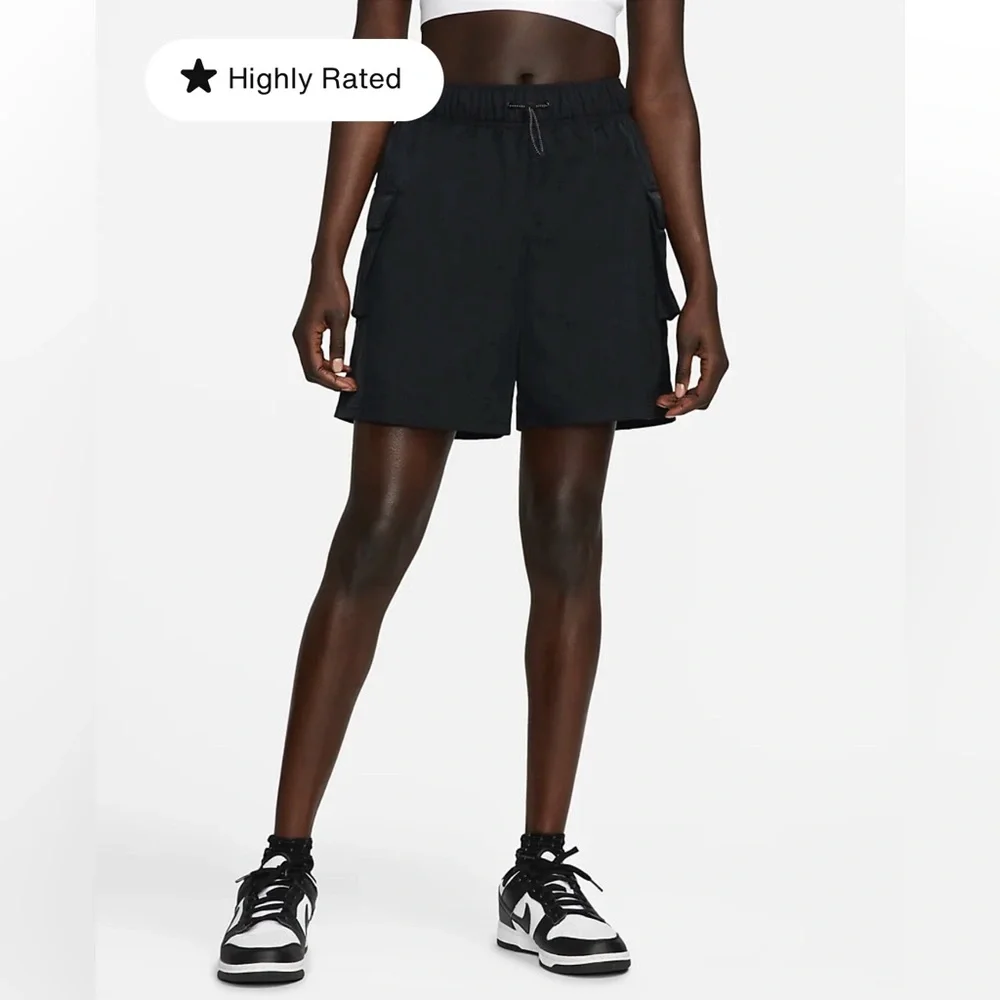 Nike Sportswear Essential Women's Woven High-Rise Shorts Size M Black DM6247-010 - Picture 7 of 13